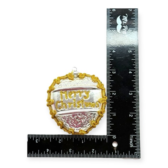 Vintage West Germany Heart Ornament Merry Christmas Pebbled Glass Embellished - Picture 8 of 8